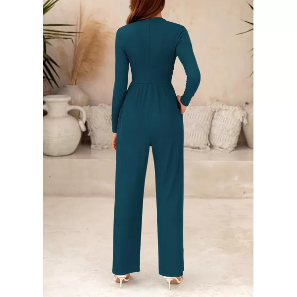 imagePRETTYGARDEN Womens Jumpsuit Dressy Casual One Piece Outfits Long Sleeve Mock Neck Wide Leg Pants RompersLake Blue