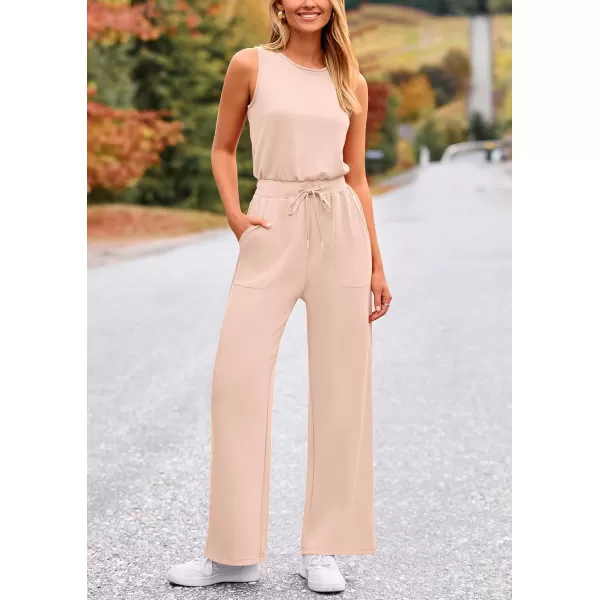imagePRETTYGARDEN Womens Jumpsuits Summer Casual One Piece Outfits Sleeveless Wide Leg Long Pants RompersBeige