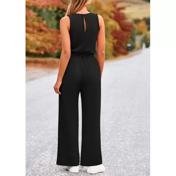 imagePRETTYGARDEN Womens Jumpsuits Summer Casual One Piece Outfits Sleeveless Wide Leg Long Pants RompersBlack