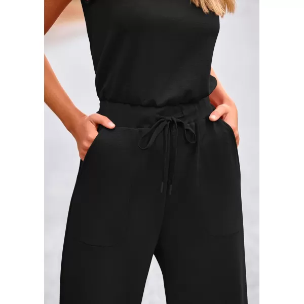 imagePRETTYGARDEN Womens Jumpsuits Summer Casual One Piece Outfits Sleeveless Wide Leg Long Pants RompersBlack