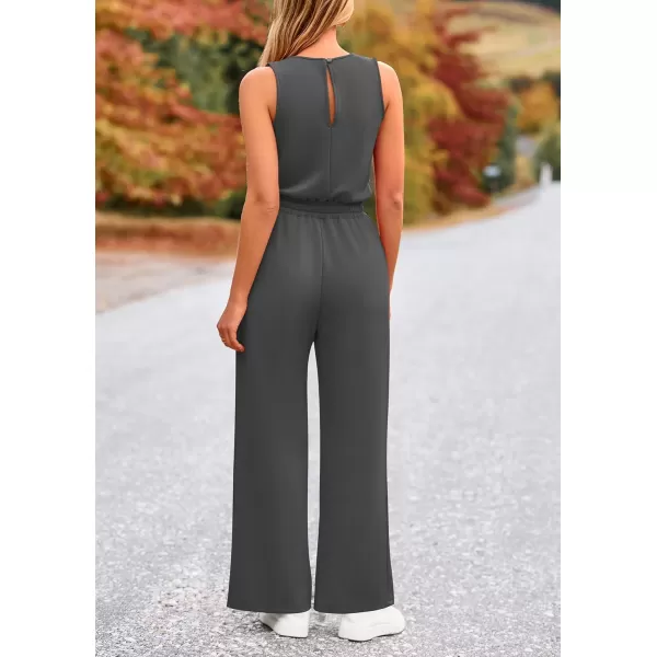 imagePRETTYGARDEN Womens Jumpsuits Summer Casual One Piece Outfits Sleeveless Wide Leg Long Pants RompersDark Grey