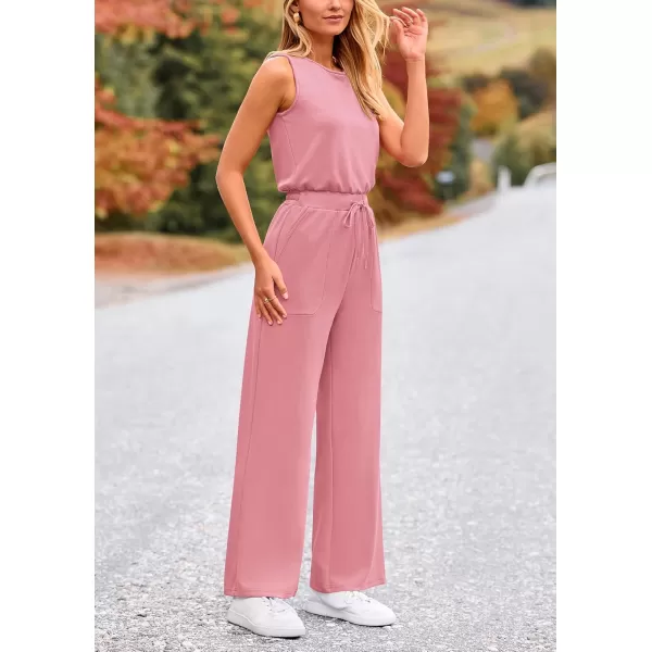 imagePRETTYGARDEN Womens Jumpsuits Summer Casual One Piece Outfits Sleeveless Wide Leg Long Pants RompersDusty Pink