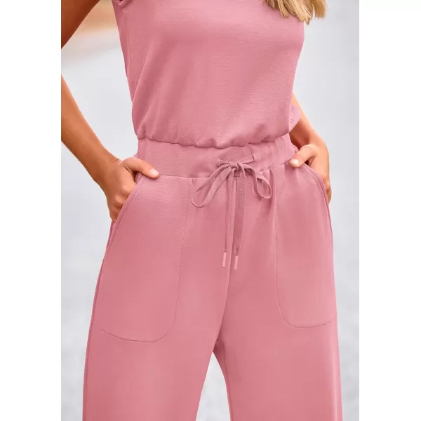 imagePRETTYGARDEN Womens Jumpsuits Summer Casual One Piece Outfits Sleeveless Wide Leg Long Pants RompersDusty Pink