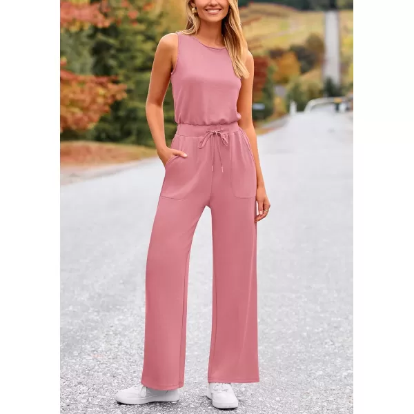imagePRETTYGARDEN Womens Jumpsuits Summer Casual One Piece Outfits Sleeveless Wide Leg Long Pants RompersDusty Pink