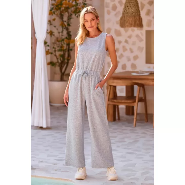 imagePRETTYGARDEN Womens Jumpsuits Summer Casual One Piece Outfits Sleeveless Wide Leg Long Pants RompersGrey