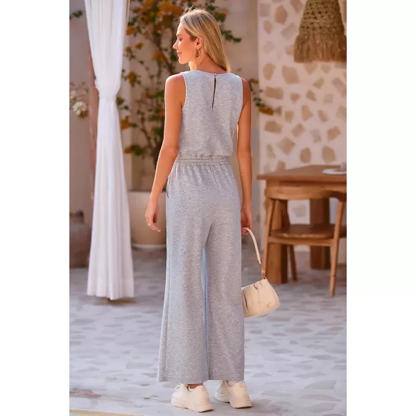 imagePRETTYGARDEN Womens Jumpsuits Summer Casual One Piece Outfits Sleeveless Wide Leg Long Pants RompersGrey