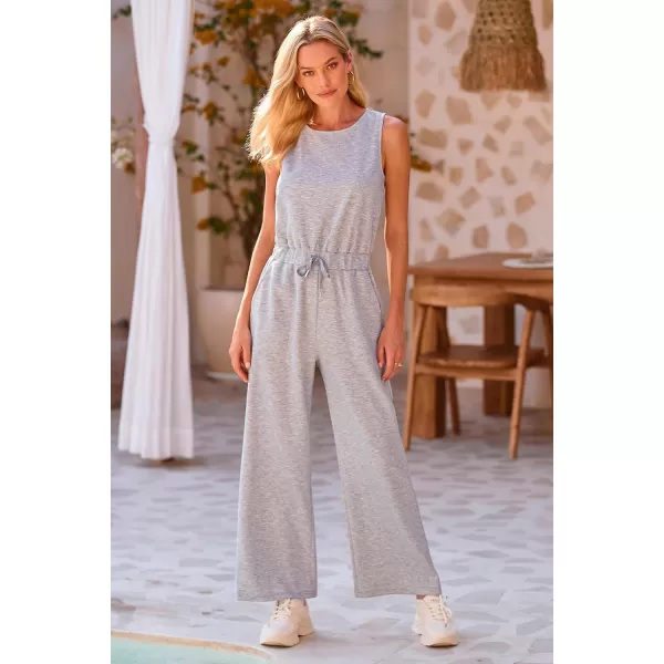 imagePRETTYGARDEN Womens Jumpsuits Summer Casual One Piece Outfits Sleeveless Wide Leg Long Pants RompersGrey