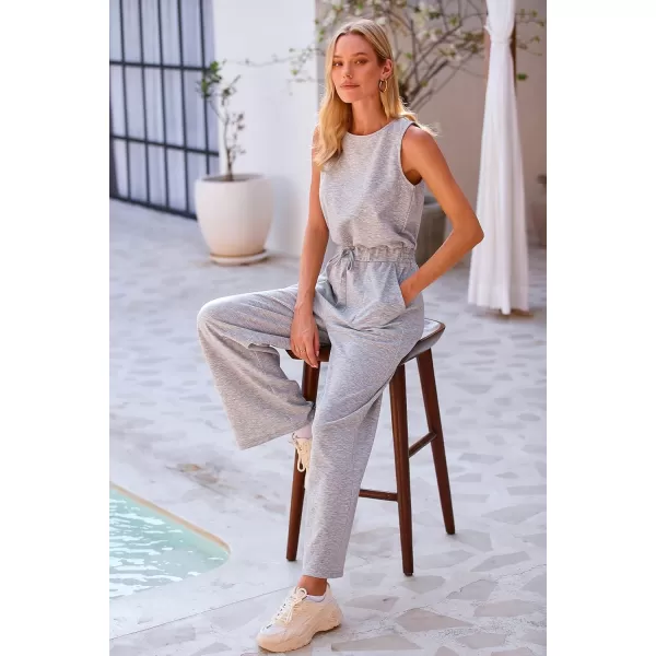 imagePRETTYGARDEN Womens Jumpsuits Summer Casual One Piece Outfits Sleeveless Wide Leg Long Pants RompersGrey