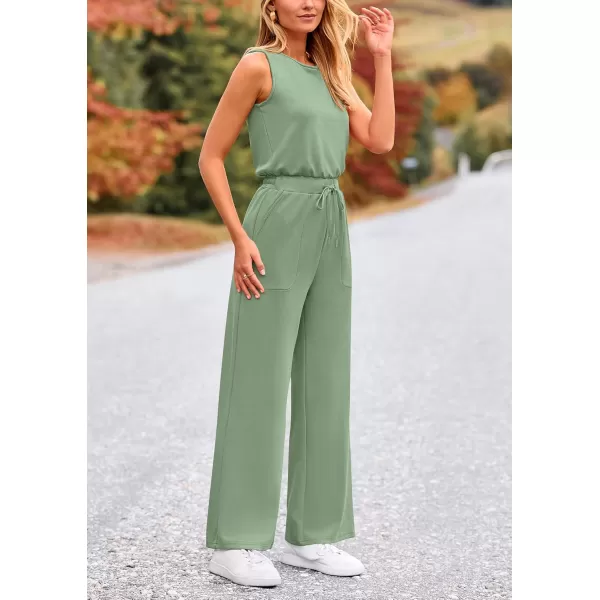 imagePRETTYGARDEN Womens Jumpsuits Summer Casual One Piece Outfits Sleeveless Wide Leg Long Pants RompersGrey Green
