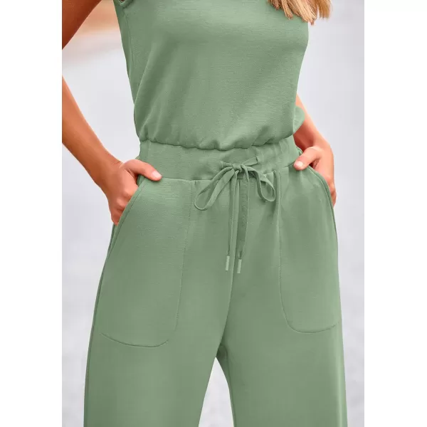 imagePRETTYGARDEN Womens Jumpsuits Summer Casual One Piece Outfits Sleeveless Wide Leg Long Pants RompersGrey Green