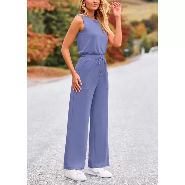 imagePRETTYGARDEN Womens Jumpsuits Summer Casual One Piece Outfits Sleeveless Wide Leg Long Pants RompersHaze Blue