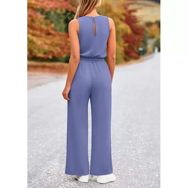 imagePRETTYGARDEN Womens Jumpsuits Summer Casual One Piece Outfits Sleeveless Wide Leg Long Pants RompersHaze Blue