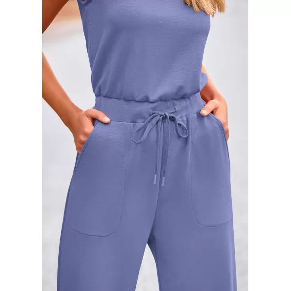 imagePRETTYGARDEN Womens Jumpsuits Summer Casual One Piece Outfits Sleeveless Wide Leg Long Pants RompersHaze Blue