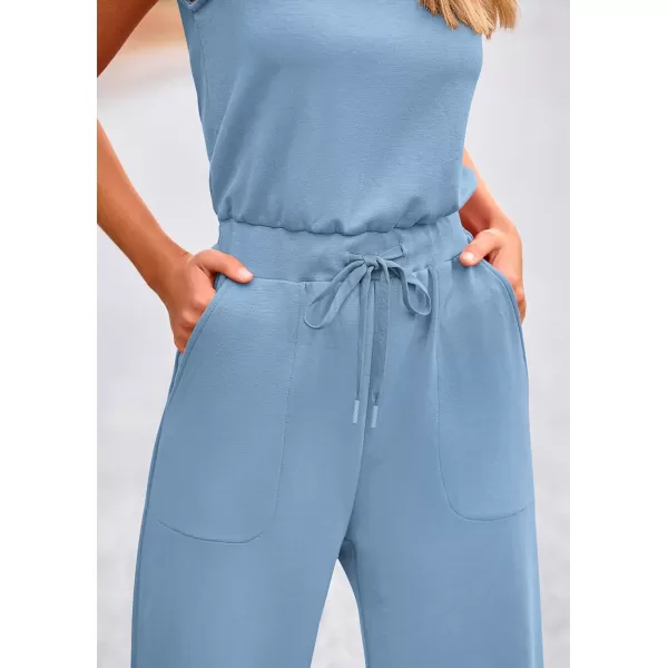 imagePRETTYGARDEN Womens Jumpsuits Summer Casual One Piece Outfits Sleeveless Wide Leg Long Pants RompersLight Blue