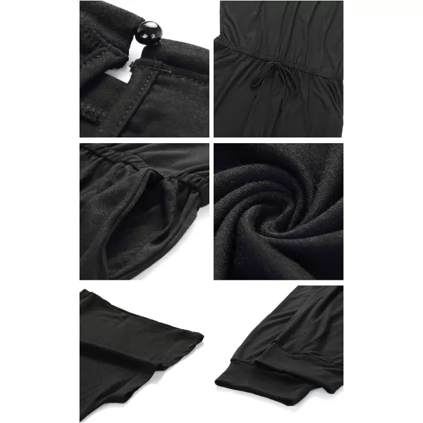 imagePRETTYGARDEN Womens Loose Solid Off Shoulder Elastic Waist Stretchy Long Romper JumpsuitBlack