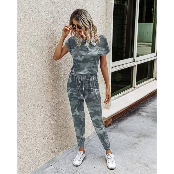 imagePRETTYGARDEN Womens Loose Solid Off Shoulder Elastic Waist Stretchy Long Romper JumpsuitGreen Camo