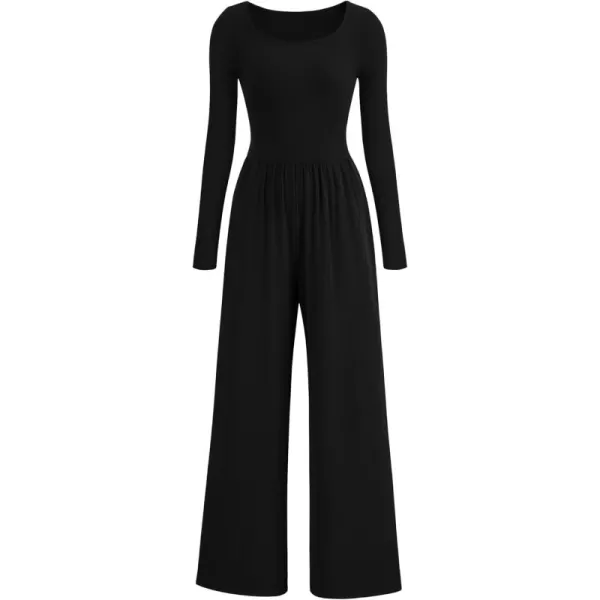 imagePRETTYGARDEN Fall Jumpsuits for Women Dressy Casual Long Sleeve Wide Leg Pants Rompers One Piece OutfitsBlack