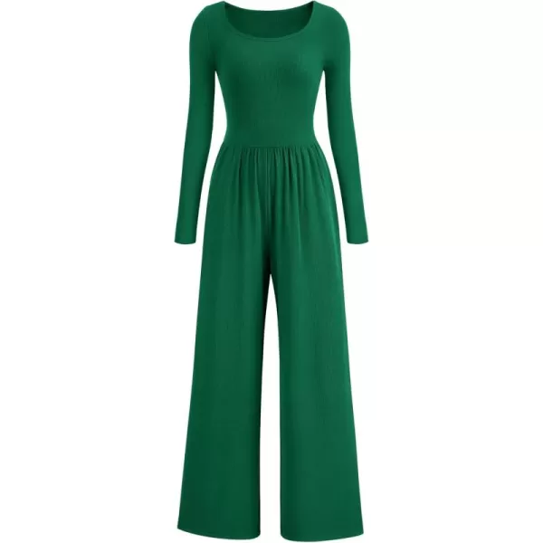 imagePRETTYGARDEN Fall Jumpsuits for Women Dressy Casual Long Sleeve Wide Leg Pants Rompers One Piece OutfitsGreen
