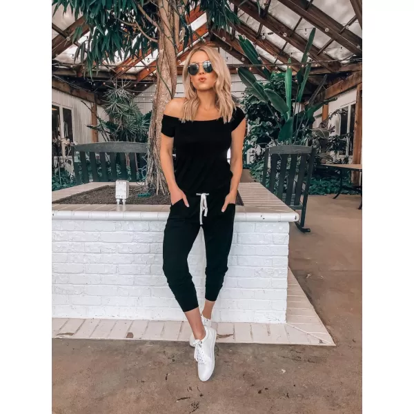 imagePRETTYGARDEN Womens Casual Sleeveless Solid Jumpsuit Crewneck Drawstring Waist Stretchy Long Pants RomperBlack