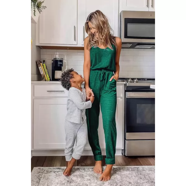 imagePRETTYGARDEN Womens Casual Tank Jumpsuits Sleeveless Drawstring Elastic Waist Loose Summer RomperGreen