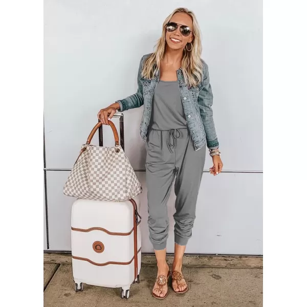 imagePRETTYGARDEN Womens Casual Tank Jumpsuits Sleeveless Drawstring Elastic Waist Loose Summer RomperLight Grey