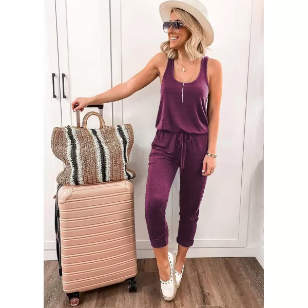 imagePRETTYGARDEN Womens Casual Tank Jumpsuits Sleeveless Drawstring Elastic Waist Loose Summer RomperPurple