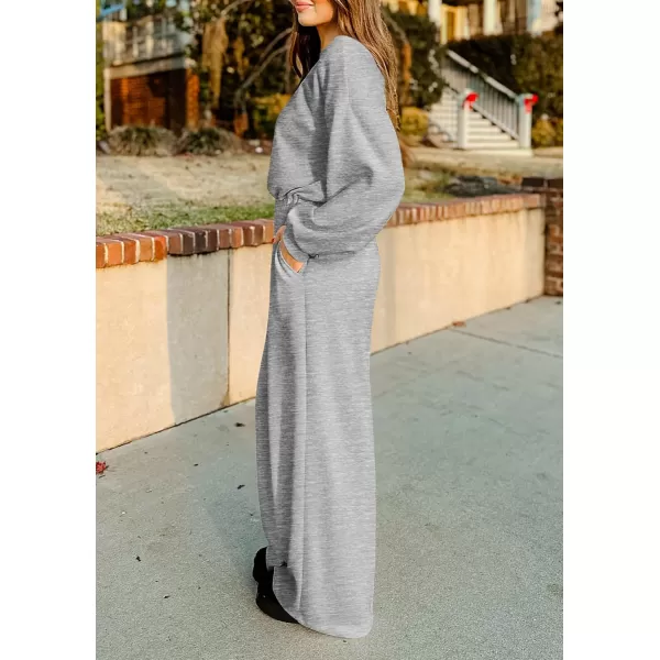 imagePRETTYGARDEN Womens Fall One Piece Jumpsuits Dressy Casual Long Sleeve Elastic Waist Pockets Wide Leg Long Pants RompersGrey