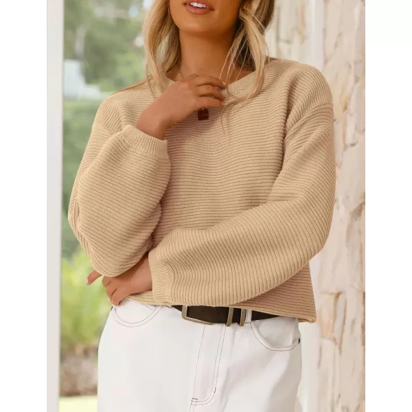 imagePRETTYGARDEN Womens Fall Sweaters 2024 Casual Loose Crewneck Ribbed Long Sleeve Top Knit Pullover SweaterApricot