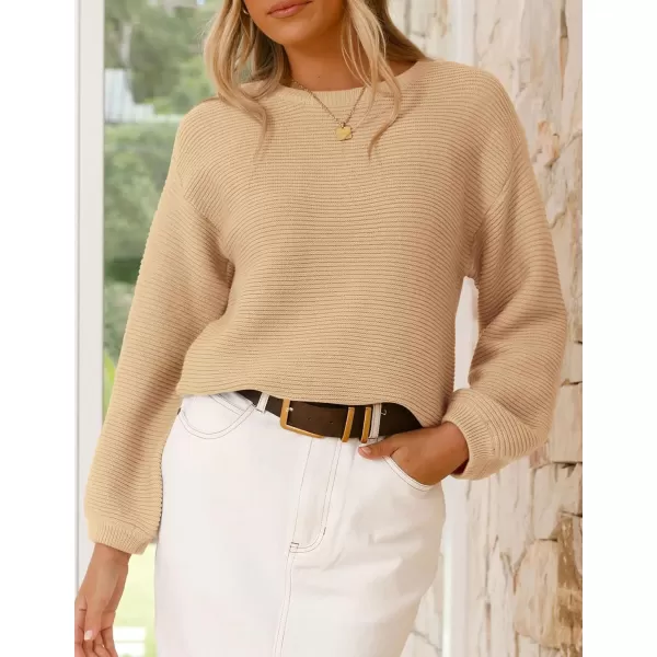 imagePRETTYGARDEN Womens Fall Sweaters 2024 Casual Loose Crewneck Ribbed Long Sleeve Top Knit Pullover SweaterApricot
