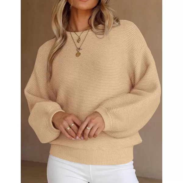 imagePRETTYGARDEN Womens Fall Sweaters 2024 Casual Loose Crewneck Ribbed Long Sleeve Top Knit Pullover SweaterApricot