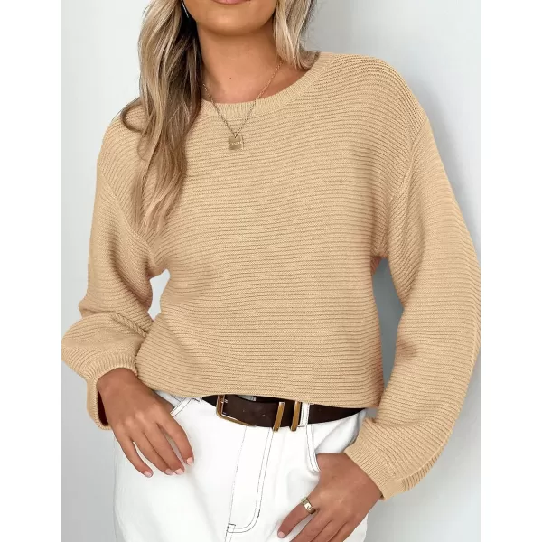 imagePRETTYGARDEN Womens Fall Sweaters 2024 Casual Loose Crewneck Ribbed Long Sleeve Top Knit Pullover SweaterApricot