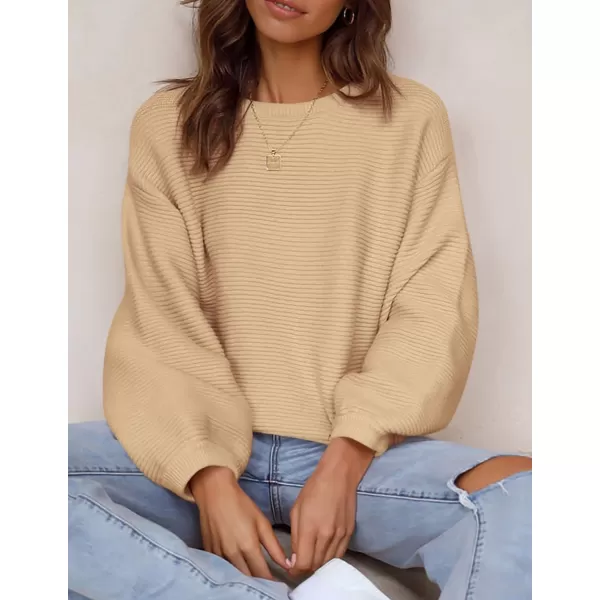 imagePRETTYGARDEN Womens Fall Sweaters 2024 Casual Loose Crewneck Ribbed Long Sleeve Top Knit Pullover SweaterApricot