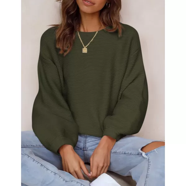 imagePRETTYGARDEN Womens Fall Sweaters 2024 Casual Loose Crewneck Ribbed Long Sleeve Top Knit Pullover SweaterArmy Green