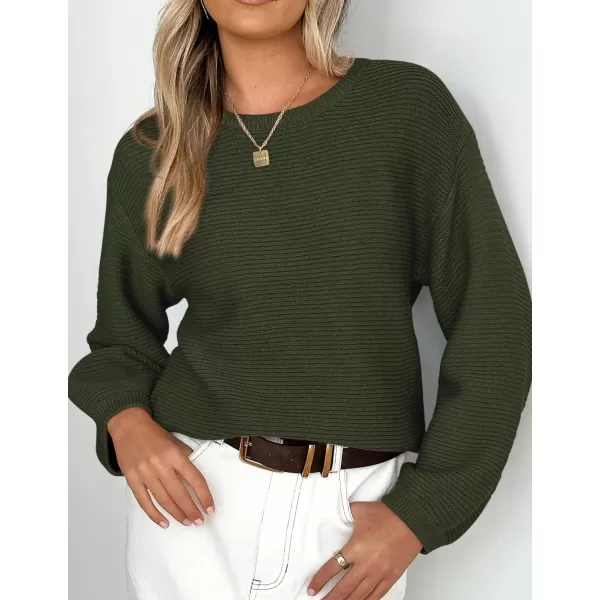 imagePRETTYGARDEN Womens Fall Sweaters 2024 Casual Loose Crewneck Ribbed Long Sleeve Top Knit Pullover SweaterArmy Green
