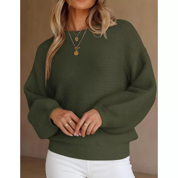 imagePRETTYGARDEN Womens Fall Sweaters 2024 Casual Loose Crewneck Ribbed Long Sleeve Top Knit Pullover SweaterArmy Green