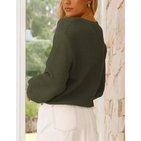 imagePRETTYGARDEN Womens Fall Sweaters 2024 Casual Loose Crewneck Ribbed Long Sleeve Top Knit Pullover SweaterArmy Green