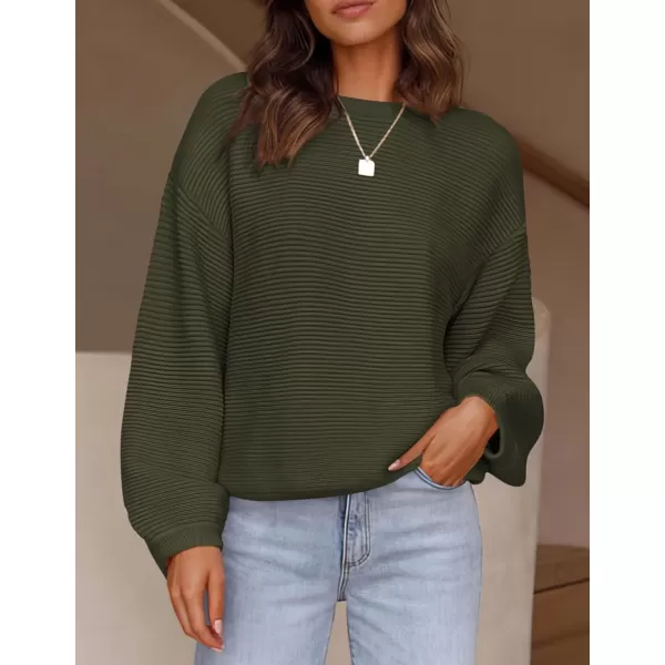 imagePRETTYGARDEN Womens Fall Sweaters 2024 Casual Loose Crewneck Ribbed Long Sleeve Top Knit Pullover SweaterArmy Green