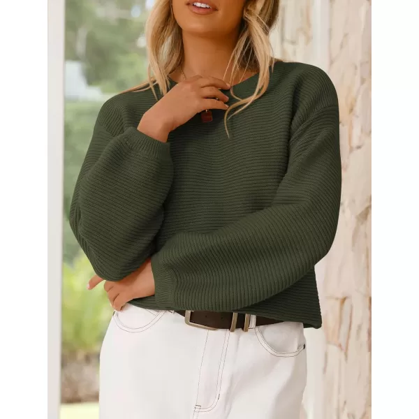 imagePRETTYGARDEN Womens Fall Sweaters 2024 Casual Loose Crewneck Ribbed Long Sleeve Top Knit Pullover SweaterArmy Green