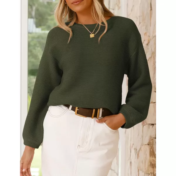 imagePRETTYGARDEN Womens Fall Sweaters 2024 Casual Loose Crewneck Ribbed Long Sleeve Top Knit Pullover SweaterArmy Green