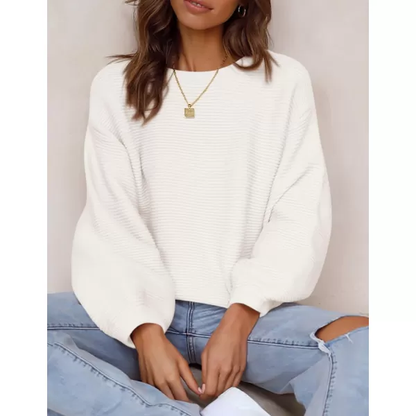 imagePRETTYGARDEN Womens Fall Sweaters 2024 Casual Loose Crewneck Ribbed Long Sleeve Top Knit Pullover SweaterBeige White