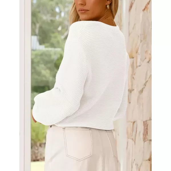 imagePRETTYGARDEN Womens Fall Sweaters 2024 Casual Loose Crewneck Ribbed Long Sleeve Top Knit Pullover SweaterBeige White