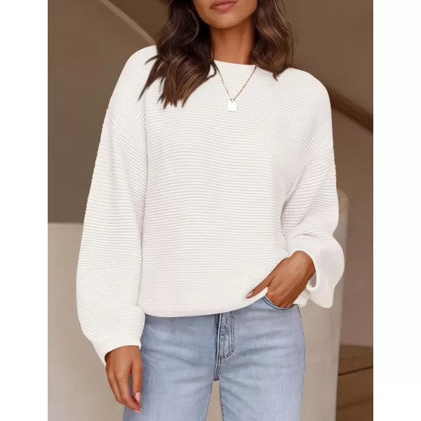 imagePRETTYGARDEN Womens Fall Sweaters 2024 Casual Loose Crewneck Ribbed Long Sleeve Top Knit Pullover SweaterBeige White