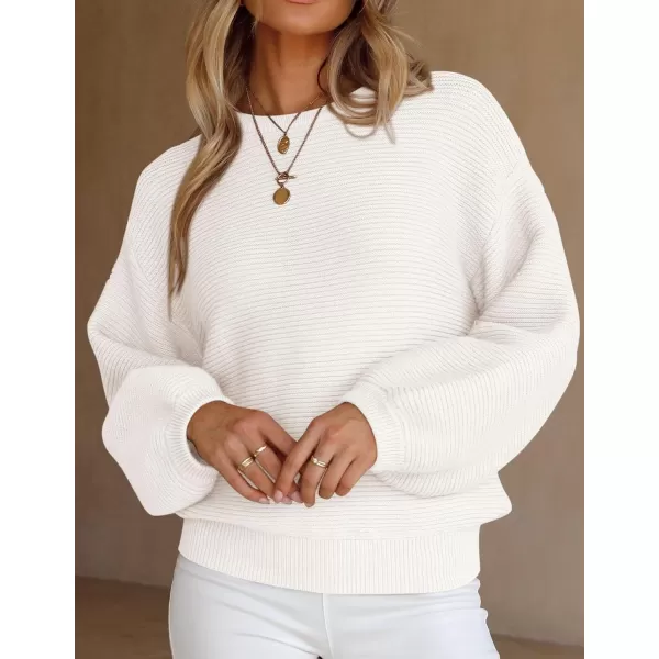 imagePRETTYGARDEN Womens Fall Sweaters 2024 Casual Loose Crewneck Ribbed Long Sleeve Top Knit Pullover SweaterBeige White