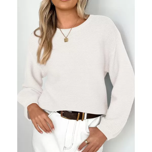 imagePRETTYGARDEN Womens Fall Sweaters 2024 Casual Loose Crewneck Ribbed Long Sleeve Top Knit Pullover SweaterBeige White