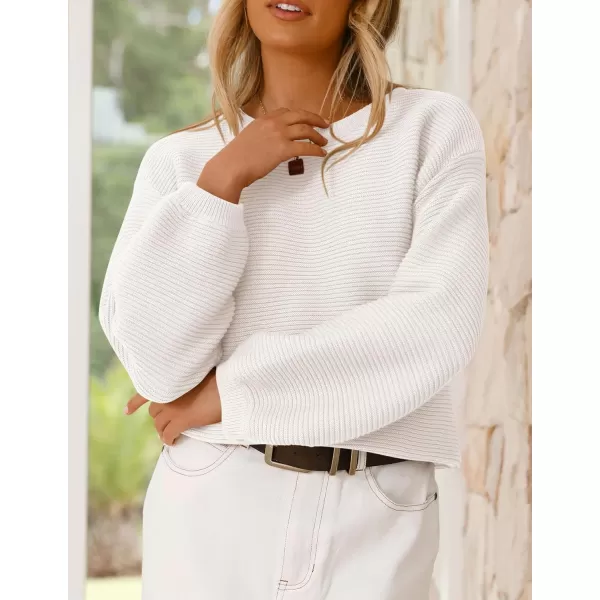 imagePRETTYGARDEN Womens Fall Sweaters 2024 Casual Loose Crewneck Ribbed Long Sleeve Top Knit Pullover SweaterBeige White