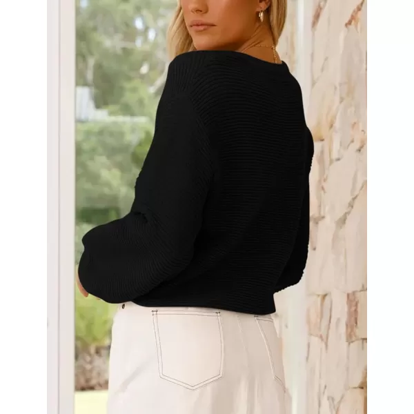 imagePRETTYGARDEN Womens Fall Sweaters 2024 Casual Loose Crewneck Ribbed Long Sleeve Top Knit Pullover SweaterBlack
