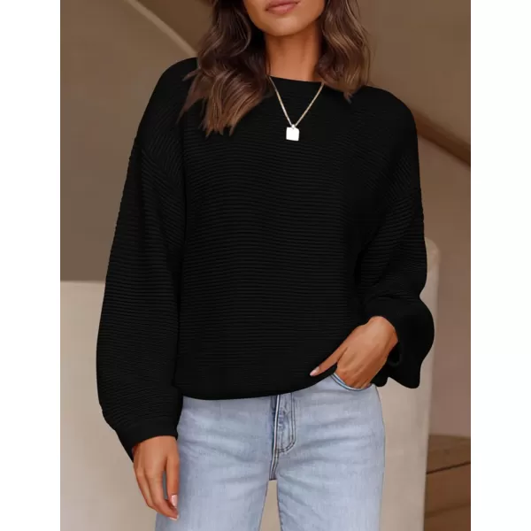 imagePRETTYGARDEN Womens Fall Sweaters 2024 Casual Loose Crewneck Ribbed Long Sleeve Top Knit Pullover SweaterBlack