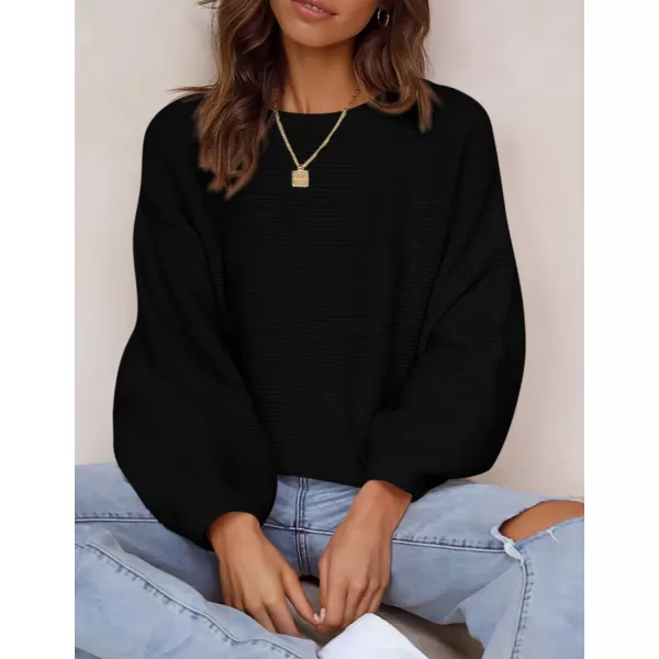 imagePRETTYGARDEN Womens Fall Sweaters 2024 Casual Loose Crewneck Ribbed Long Sleeve Top Knit Pullover SweaterBlack