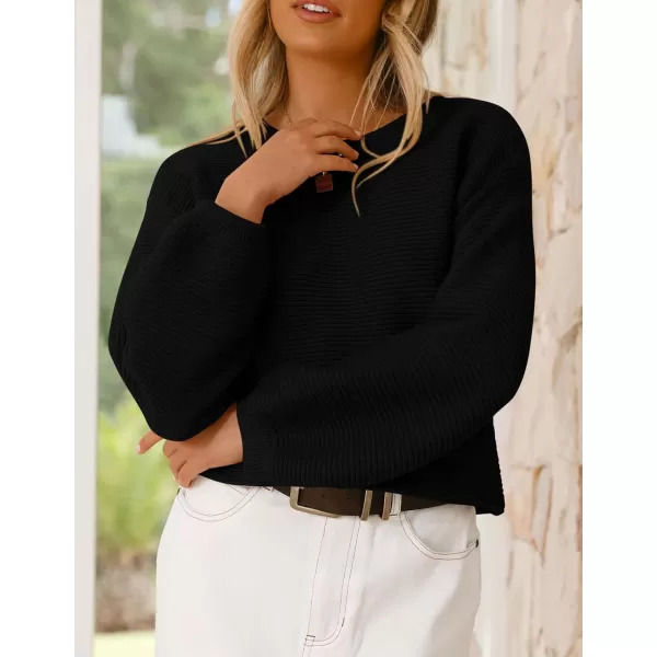 imagePRETTYGARDEN Womens Fall Sweaters 2024 Casual Loose Crewneck Ribbed Long Sleeve Top Knit Pullover SweaterBlack