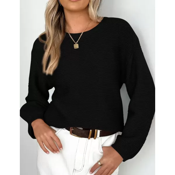 imagePRETTYGARDEN Womens Fall Sweaters 2024 Casual Loose Crewneck Ribbed Long Sleeve Top Knit Pullover SweaterBlack